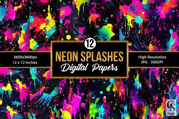 Download Neon Splashes Pattern Digital Papers - Digital Collection
