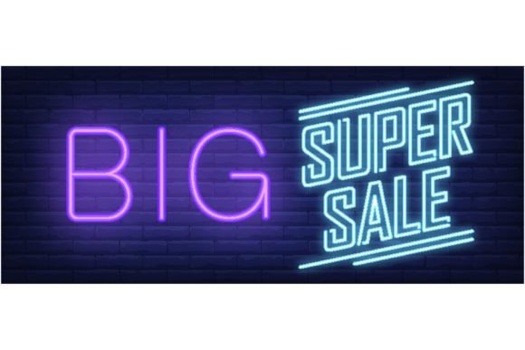 Download Big Super Sale Neon Sign. Text on Brick - Neon sign Collection