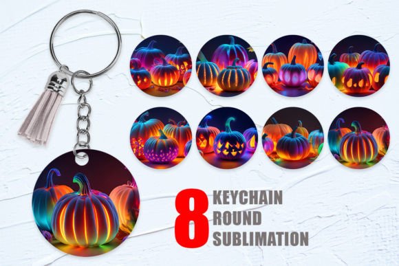 Download 3D Pumpkin Neon Keychain Background - Round Collection
