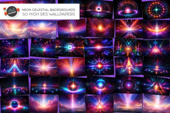 Download 50 Neon Celestial Sci-Fi Backgrounds - Round Collection
