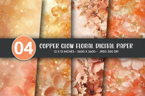 Download Copper Glow Floral Digital Paper - Digital Collection