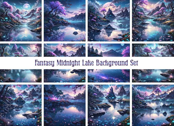 Download Fantasy Midnight Lake Background Set - Round Collection